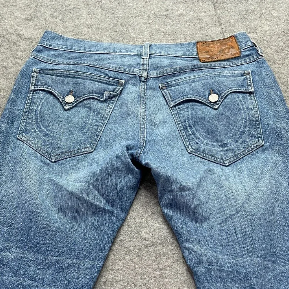 True Religion Ricky Relaxed Straight Jeans Blue Medium Wash Men 36 x 33 Distress_8